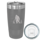 Laser etched dark gray 20 oz vacuum insulated tumbler with 'Bigfoot' design