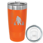 Laser etched orange 20 oz vacuum insulated tumbler with 'Bigfoot' design