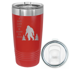 Laser etched red 20 oz vacuum insulated tumbler with 'Bigfoot' design