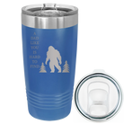 Laser etched royal blue 20 oz vacuum insulated tumbler with 'Bigfoot' design