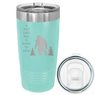 Laser etched teal 20 oz vacuum insulated tumbler with 'Bigfoot' design