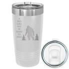 Laser etched white 20 oz vacuum insulated tumbler with 'Bigfoot' design