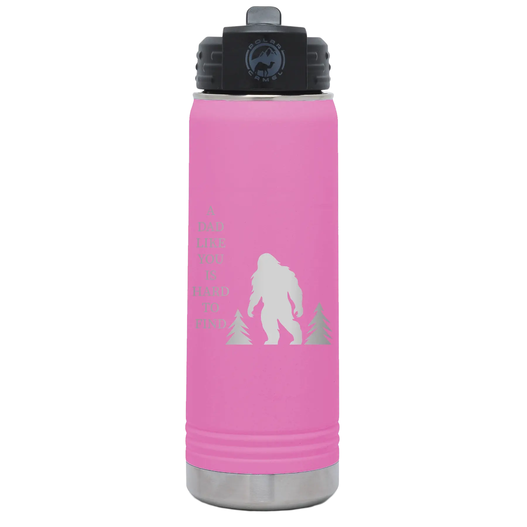 Laser etched light purple 20 oz vacuum insulated water bottle with 'Bigfoot' design