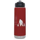 Laser etched maroon 20 oz vacuum insulated water bottle with 'Bigfoot' design