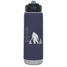 Laser etched navy 20 oz vacuum insulated water bottle with 'Bigfoot' design