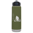 Laser etched olive green 20 oz vacuum insulated water bottle with 'Bigfoot' design