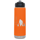 Laser etched orange 20 oz vacuum insulated water bottle with 'Bigfoot' design