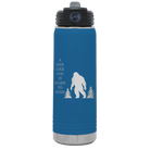 Laser etched royal blue 20 oz vacuum insulated water bottle with 'Bigfoot' design