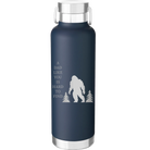 Laser etched navy 24 oz vacuum insulated water bottle with 'Bigfoot' design