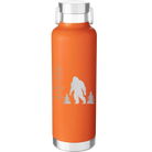 Laser etched orange 24 oz vacuum insulated water bottle with 'Bigfoot' design