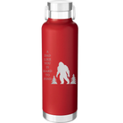 Laser etched red 24 oz vacuum insulated water bottle with 'Bigfoot' design