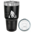 Laser etched black 30 oz vacuum insulated tumbler with 'Bigfoot' design