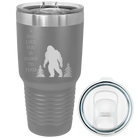 Laser etched dark gray 30 oz vacuum insulated tumbler with 'Bigfoot' design