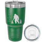 Laser etched green 30 oz vacuum insulated tumbler with 'Bigfoot' design