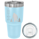 Laser etched light blue 30 oz vacuum insulated tumbler with 'Bigfoot' design