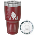 Laser etched maroon 30 oz vacuum insulated tumbler with 'Bigfoot' design