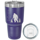 Laser etched purple 30 oz vacuum insulated tumbler with 'Bigfoot' design