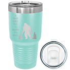 Laser etched teal 30 oz vacuum insulated tumbler with 'Bigfoot' design