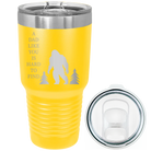 Laser etched yellow 30 oz vacuum insulated tumbler with 'Bigfoot' design