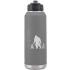 Laser etched dark gray 32 oz vacuum insulated water bottle with 'Bigfoot' design