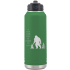 Laser etched green 32 oz vacuum insulated water bottle with 'Bigfoot' design