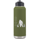 Laser etched olive green 32 oz vacuum insulated water bottle with 'Bigfoot' design