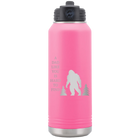 Laser etched pink 32 oz vacuum insulated water bottle with 'Bigfoot' design