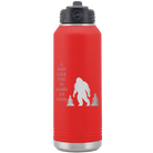 Laser etched red 32 oz vacuum insulated water bottle with 'Bigfoot' design