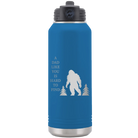 Laser etched royal blue 32 oz vacuum insulated water bottle with 'Bigfoot' design
