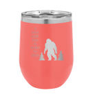 Personalized coral 12 oz vacuum insulated wine cup with etched 'Bigfoot' design