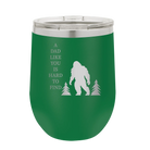 Personalized green 12 oz vacuum insulated wine cup with etched 'Bigfoot' design