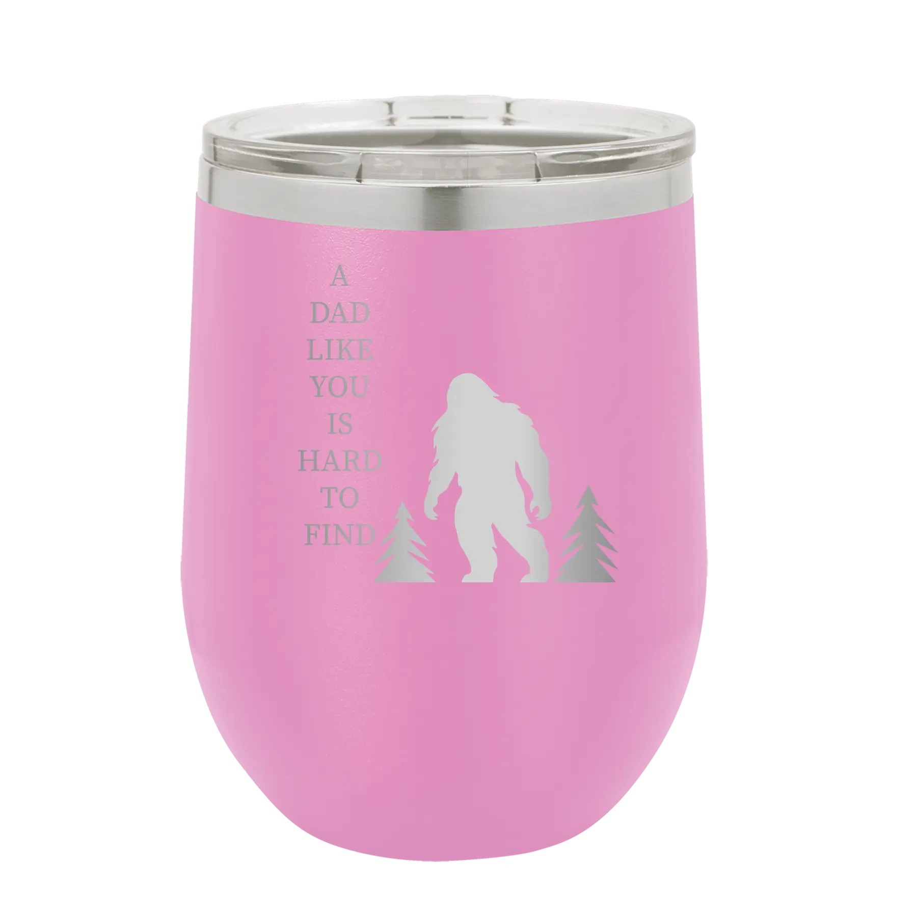 Personalized light purple 12 oz vacuum insulated wine cup with etched 'Bigfoot' design