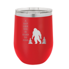 Personalized red 12 oz vacuum insulated wine cup with etched 'Bigfoot' design