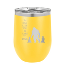 Personalized yellow 12 oz vacuum insulated wine cup with etched 'Bigfoot' design