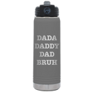 Laser etched dark gray 20 oz vacuum insulated water bottle with 'Bruh' design