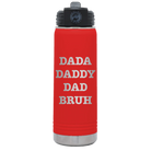 Laser etched red 20 oz vacuum insulated water bottle with 'Bruh' design
