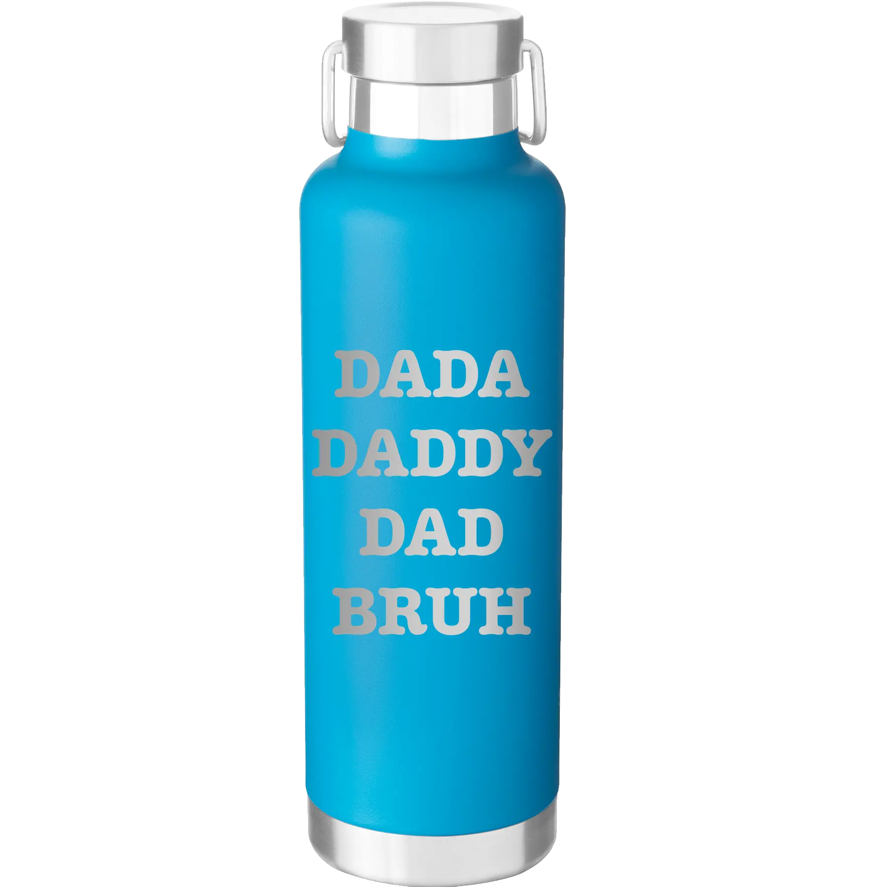 Laser etched aqua 24 oz vacuum insulated water bottle with 'Bruh' design
