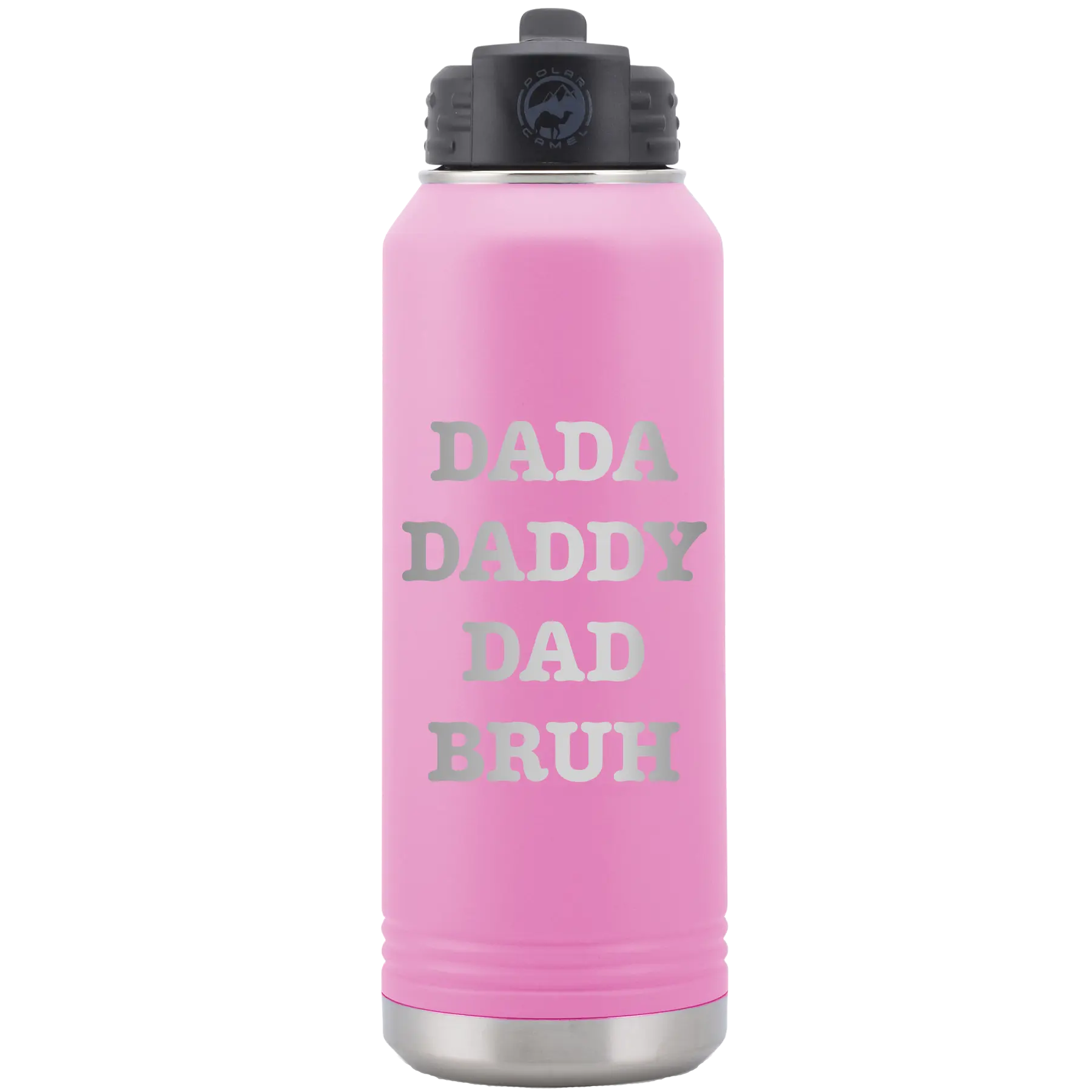 Laser etched light purple 32 oz vacuum insulated water bottle with 'Bruh' design