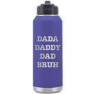 Laser etched purple 32 oz vacuum insulated water bottle with 'Bruh' design