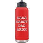 Laser etched red 32 oz vacuum insulated water bottle with 'Bruh' design