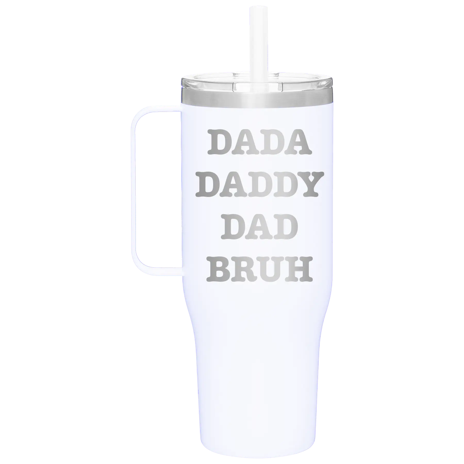 Personalized white 40 oz vacuum insulated tumbler mug with 'Bruh' design
