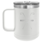 Personalized white 15 oz vacuum insulated coffee mug with etched 'By Par' design