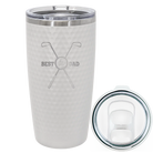 Laser etched white 20 oz golf dimples tumbler with 'By Par' design