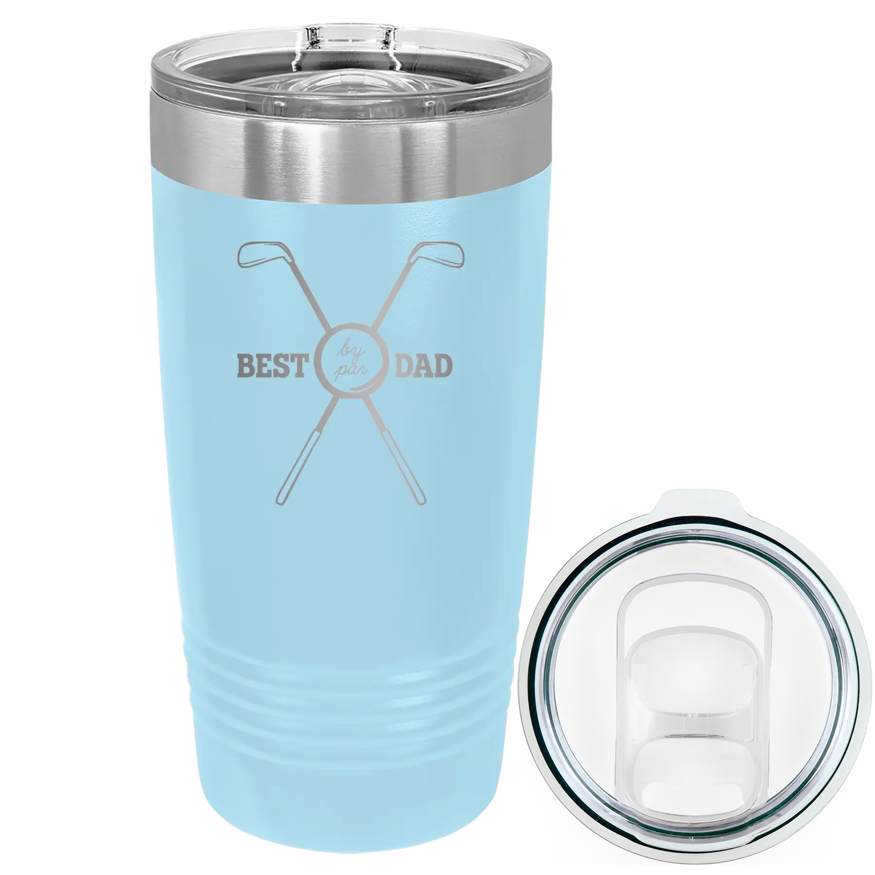 Laser etched light blue 20 oz vacuum insulated tumbler with 'By Par' design
