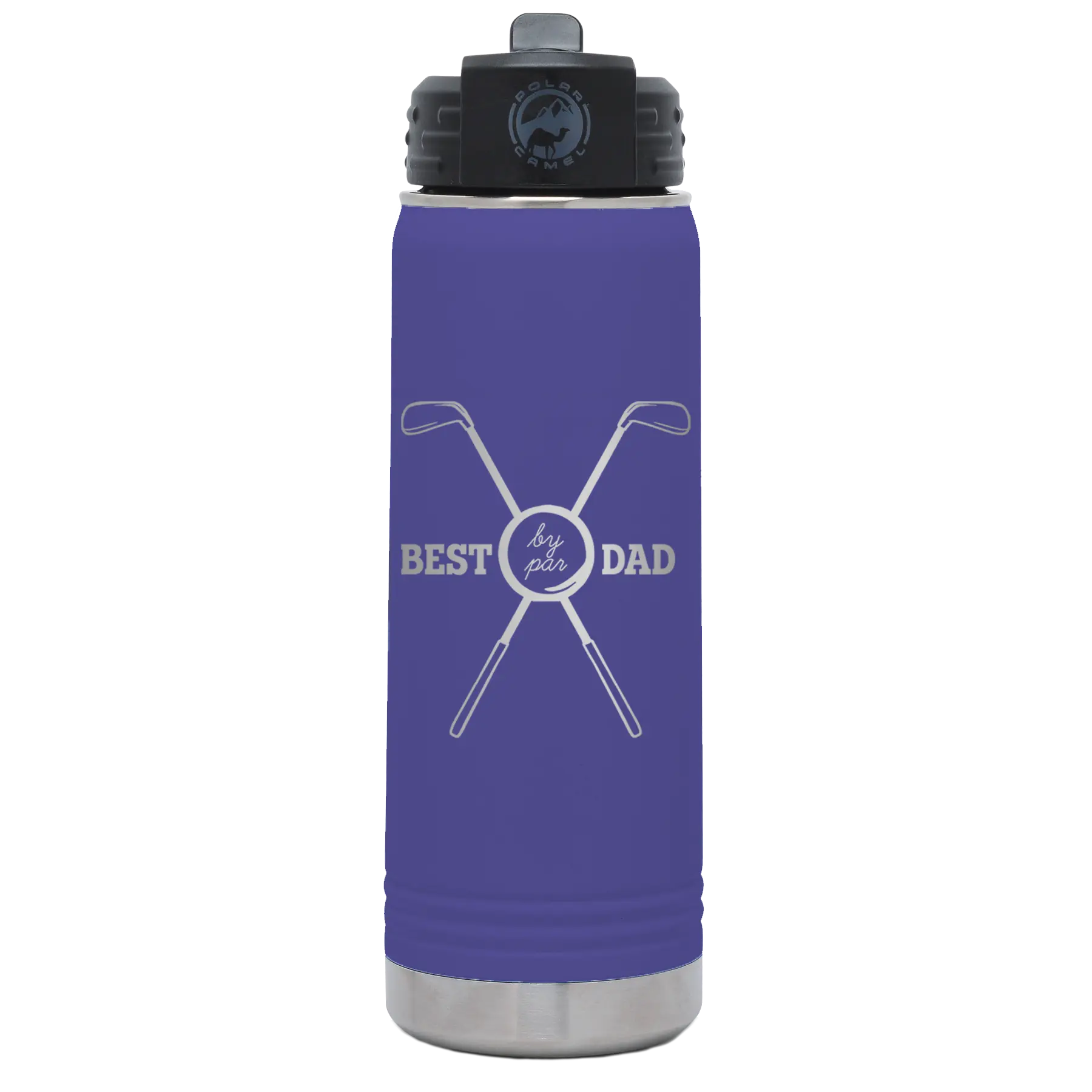 Laser etched purple 20 oz vacuum insulated water bottle with 'By Par' design