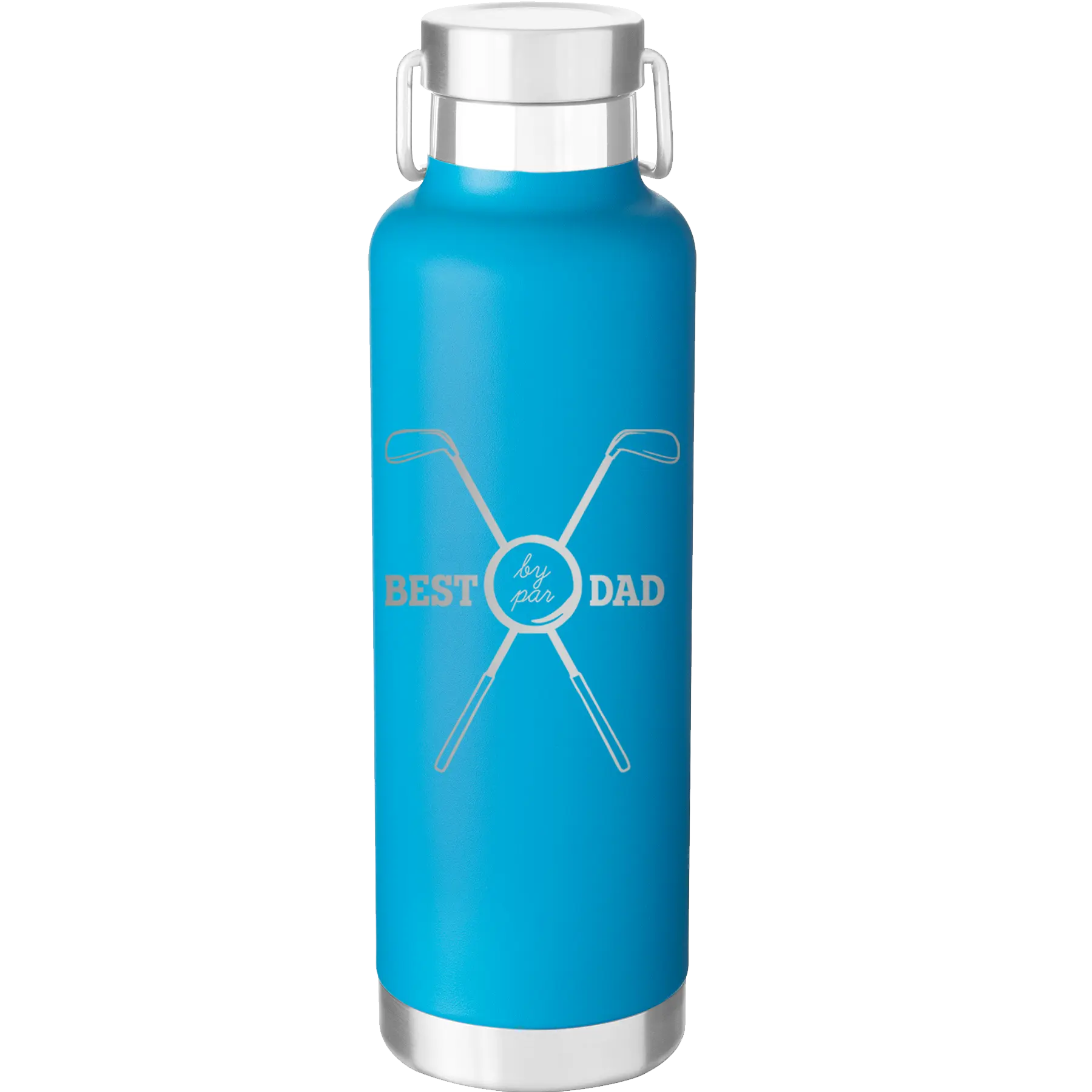 Laser etched aqua 24 oz vacuum insulated water bottle with 'By Par' design