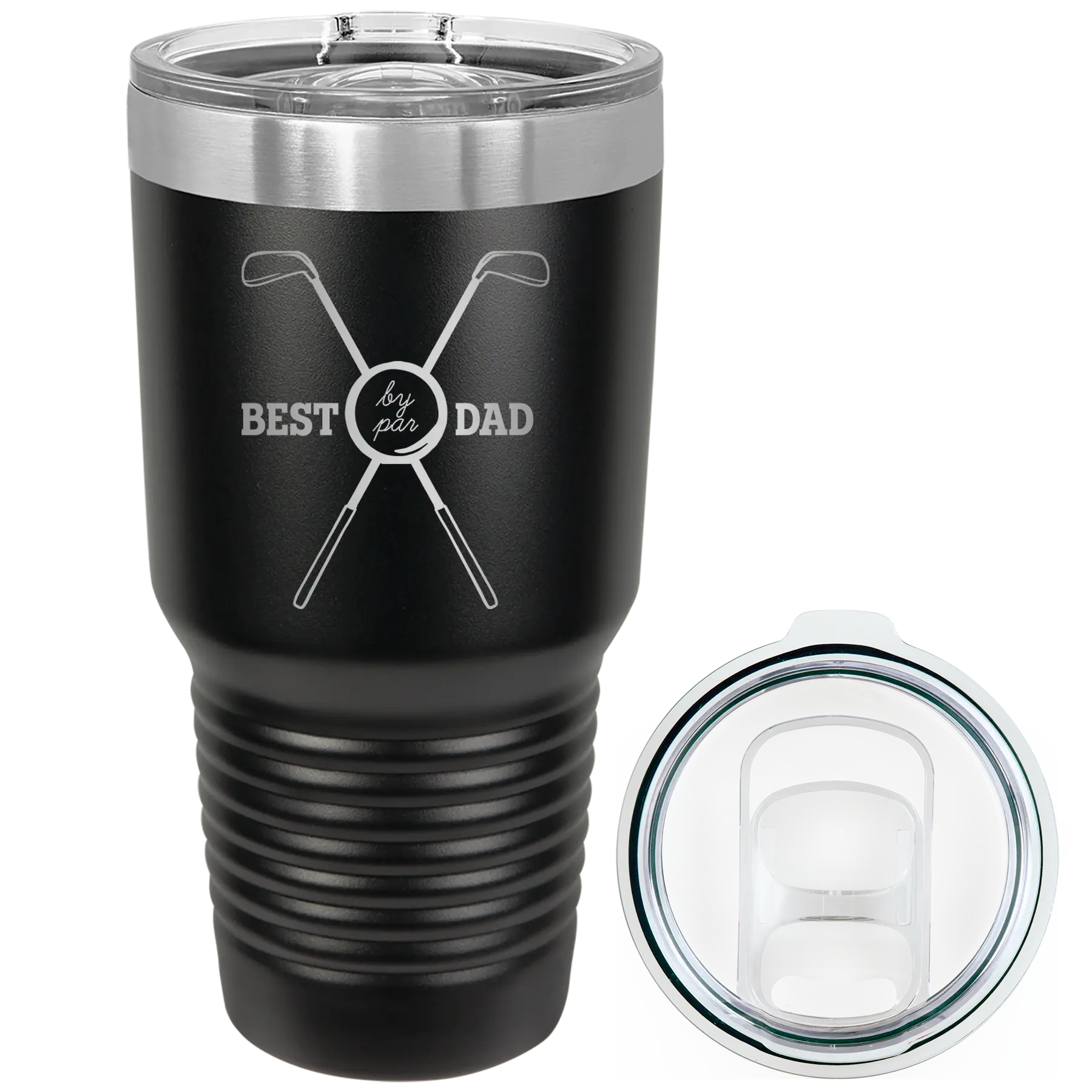 Laser etched black 30 oz vacuum insulated tumbler with 'By Par' design
