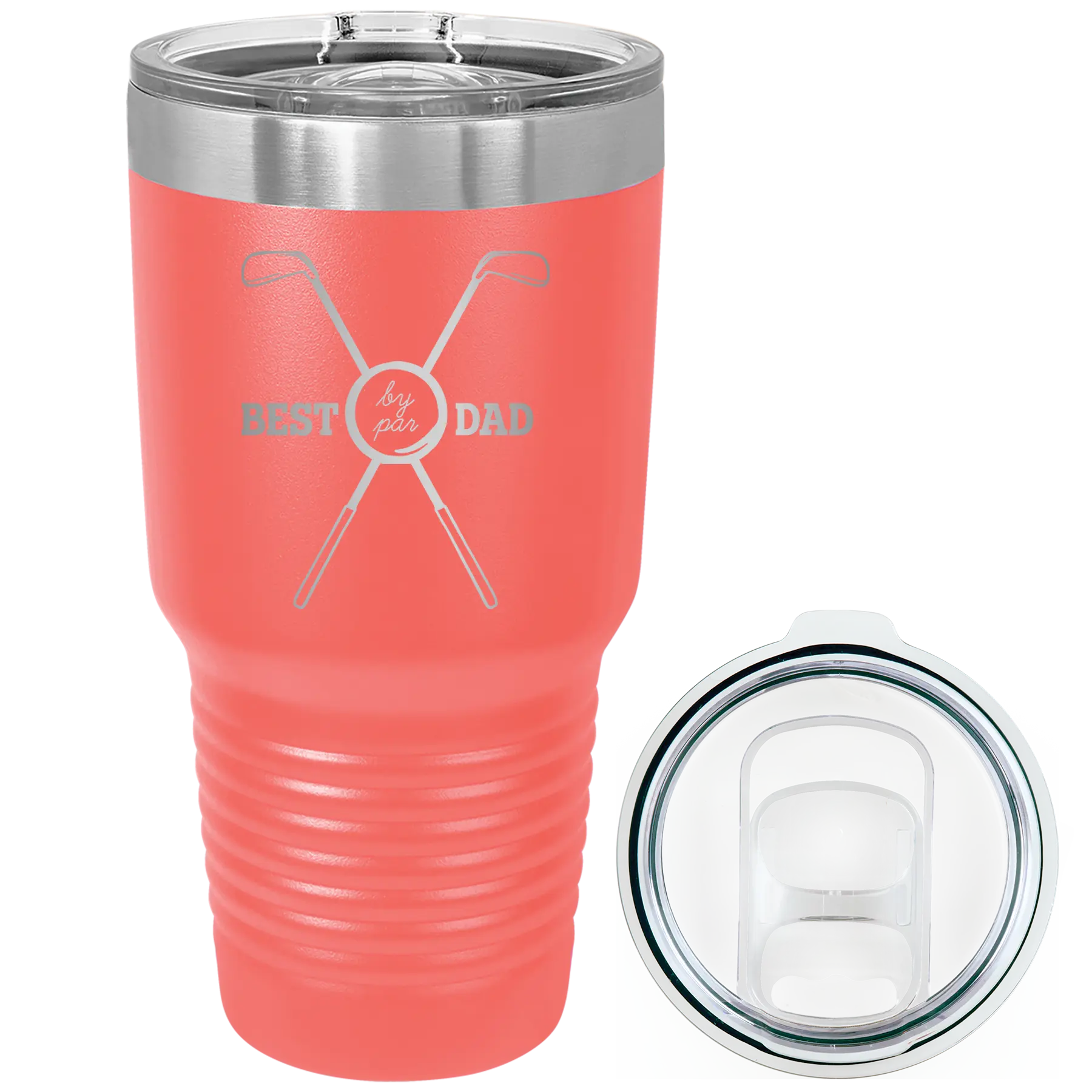 Laser etched coral 30 oz vacuum insulated tumbler with 'By Par' design