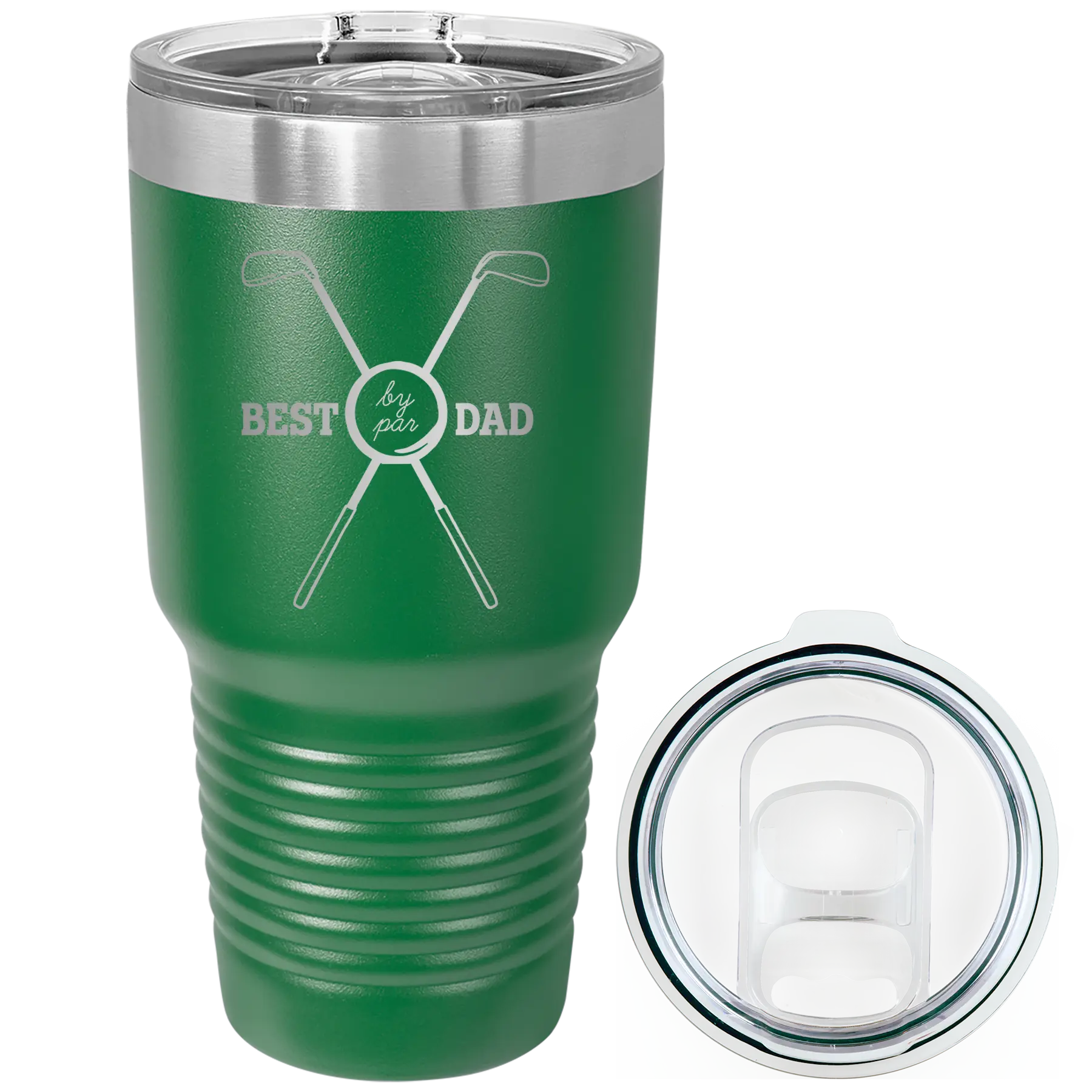 Laser etched green 30 oz vacuum insulated tumbler with 'By Par' design