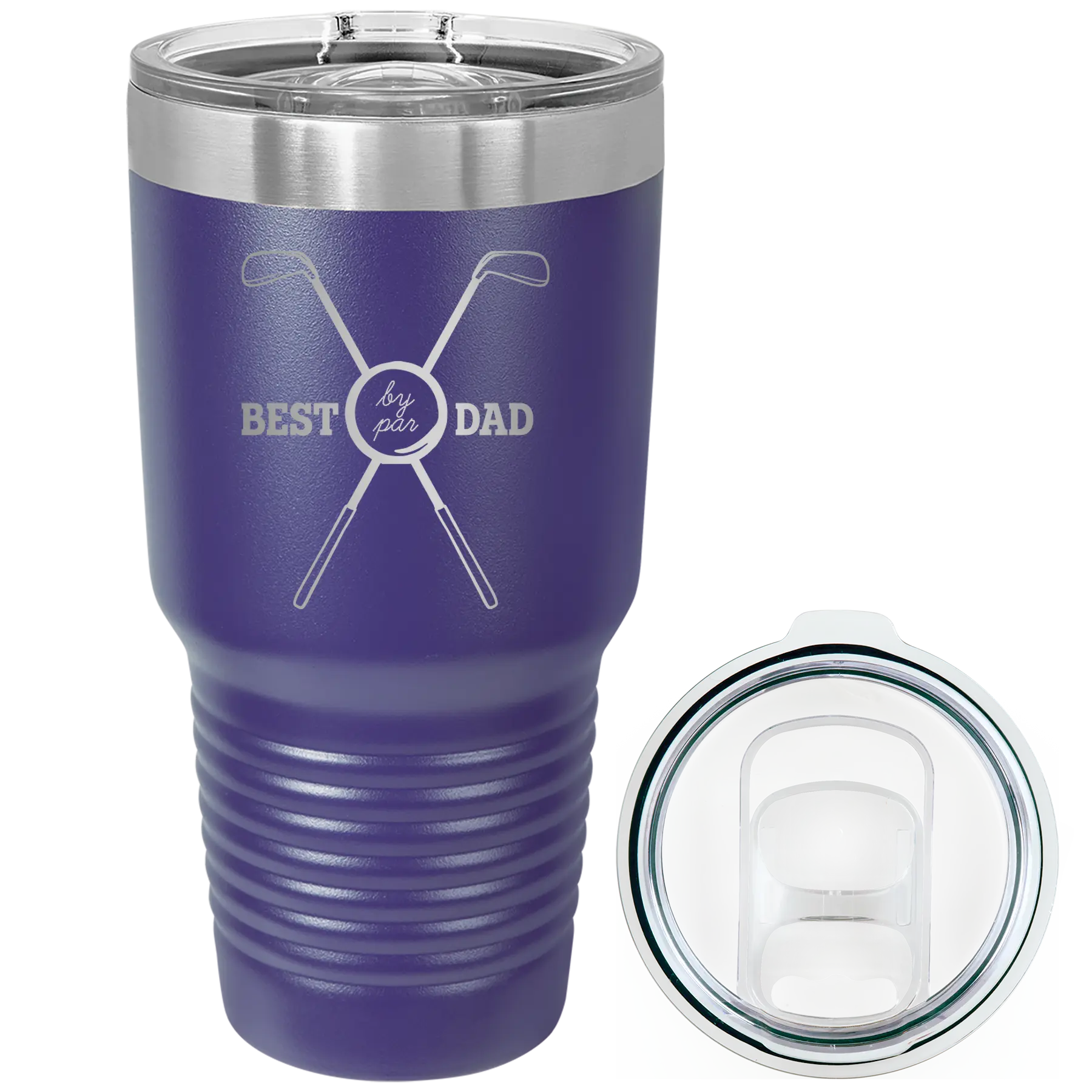 Laser etched purple 30 oz vacuum insulated tumbler with 'By Par' design